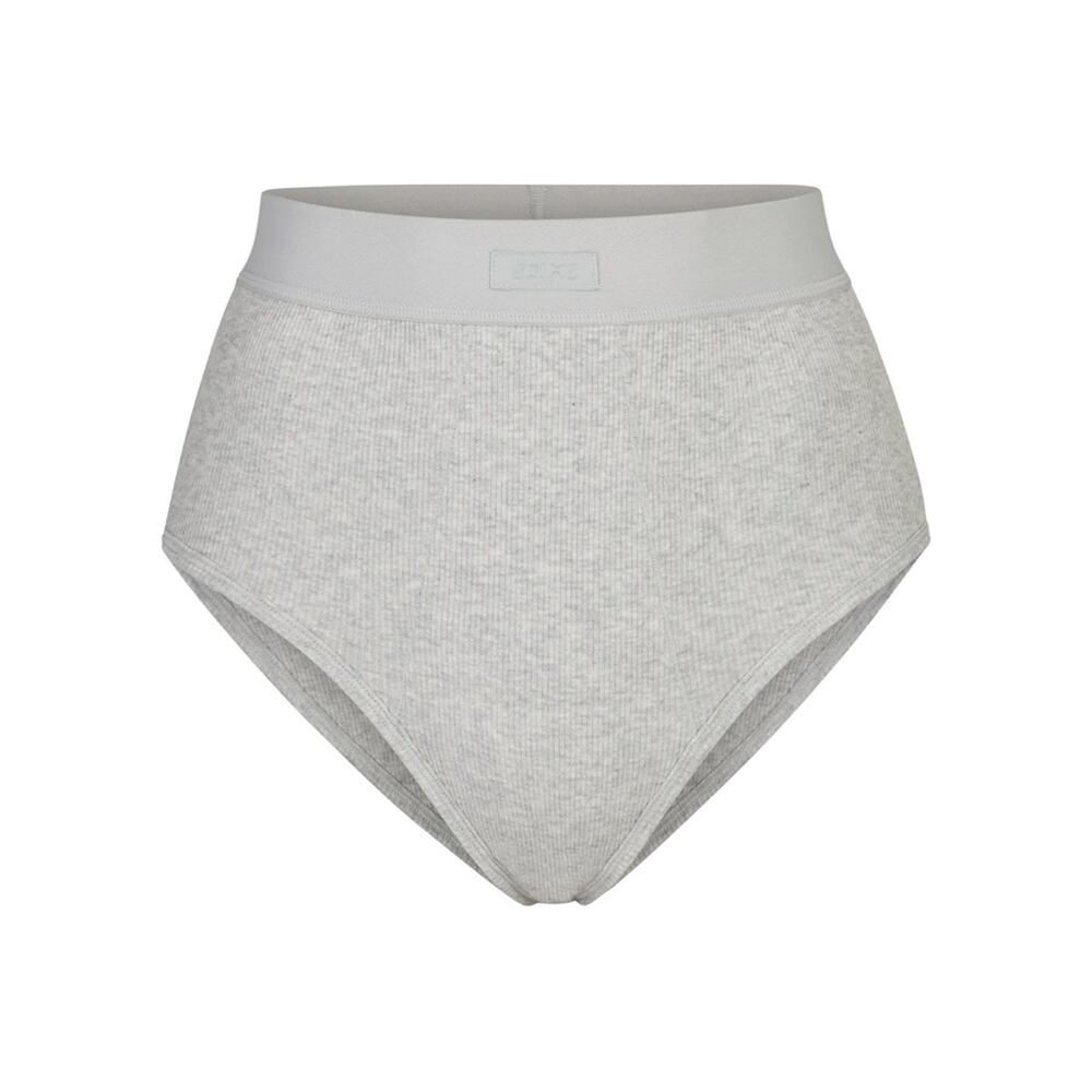 SKIMS Cotton Rib Hi Waisted Rib Brief in Grey XXS NWOT